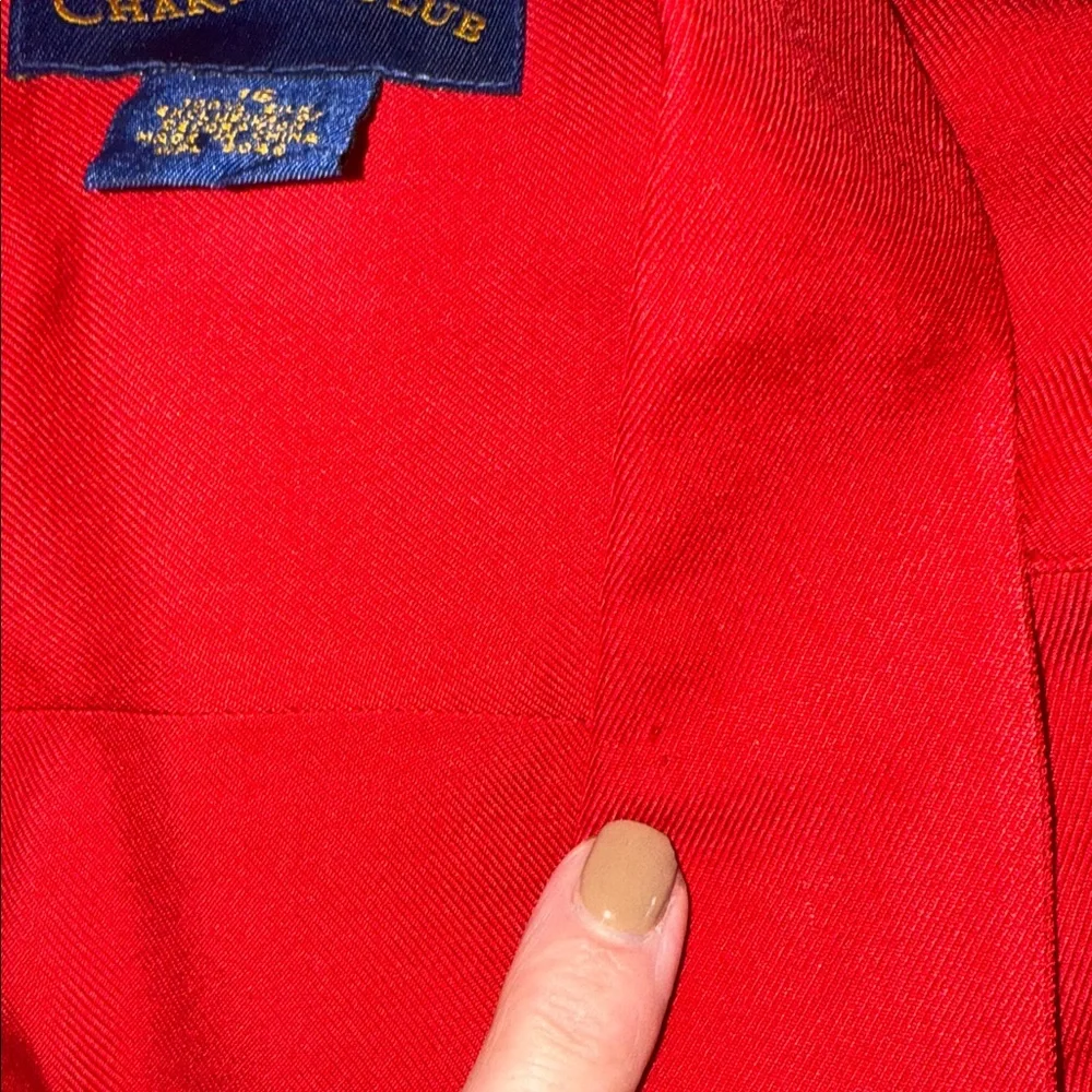 Charter Club Red Classic Button up Silk Blouse‎ Preppy Crest Logo Pocket Size 16